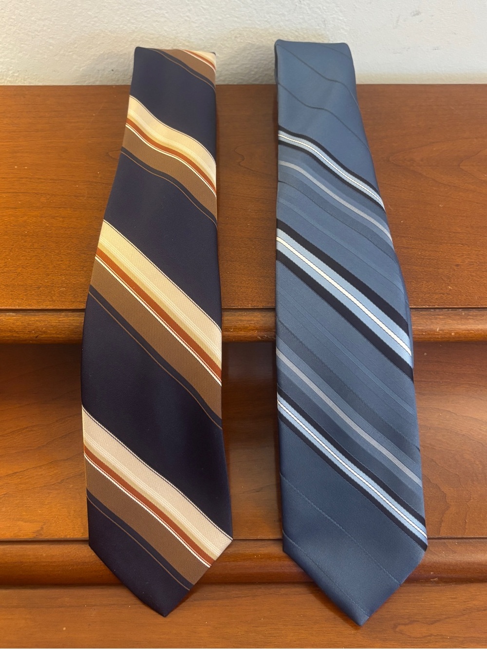 Vtg JCPenney Striped Polyester Tie Lot of 2 New Retro 70s 80s Blue Brown